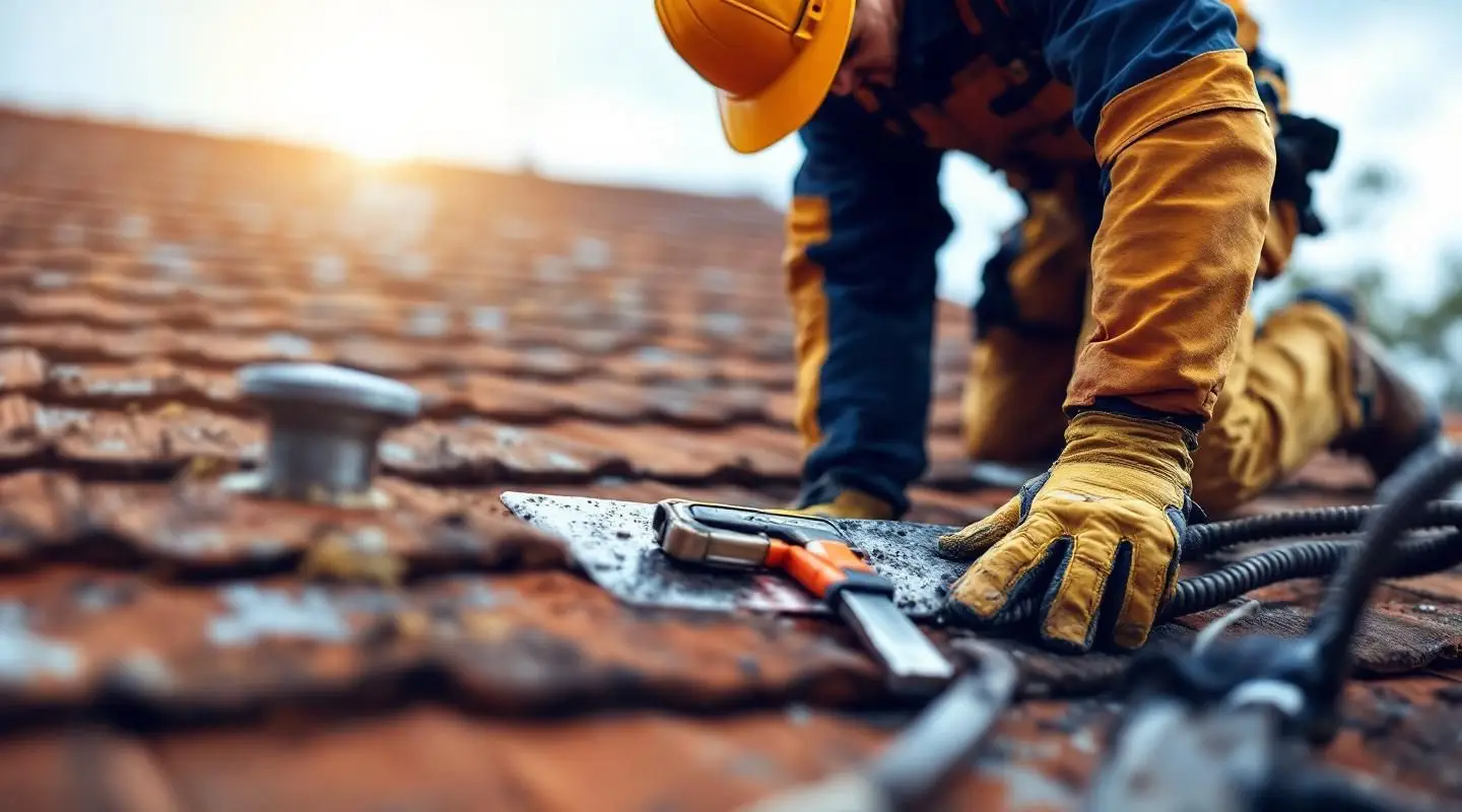 Professional roofing inspector examining a residential roof in Las Vegas