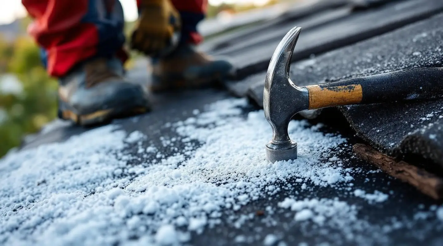 Roofing contractor inspecting a leaking roof in Las Vegas after a storm