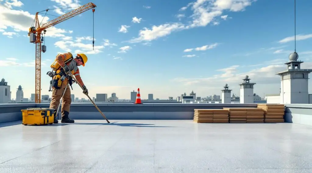 Commercial building with a newly installed TPO flat roof under a clear Enterprise sky